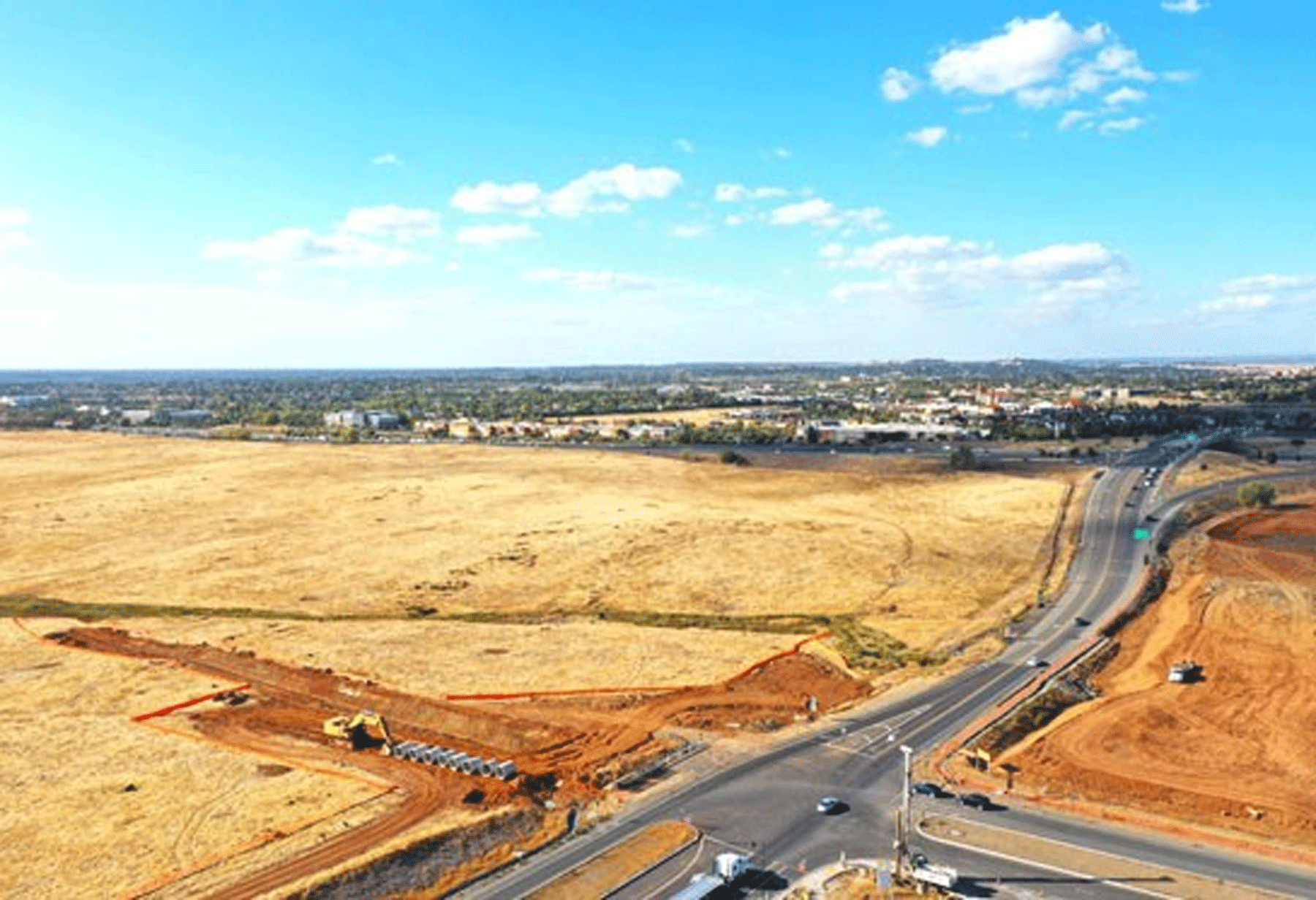 Aerial showing location of development site at the intersection of Highway 50 and East Bidwell St. in Folsom, California. (Credit: UC Davis Health)