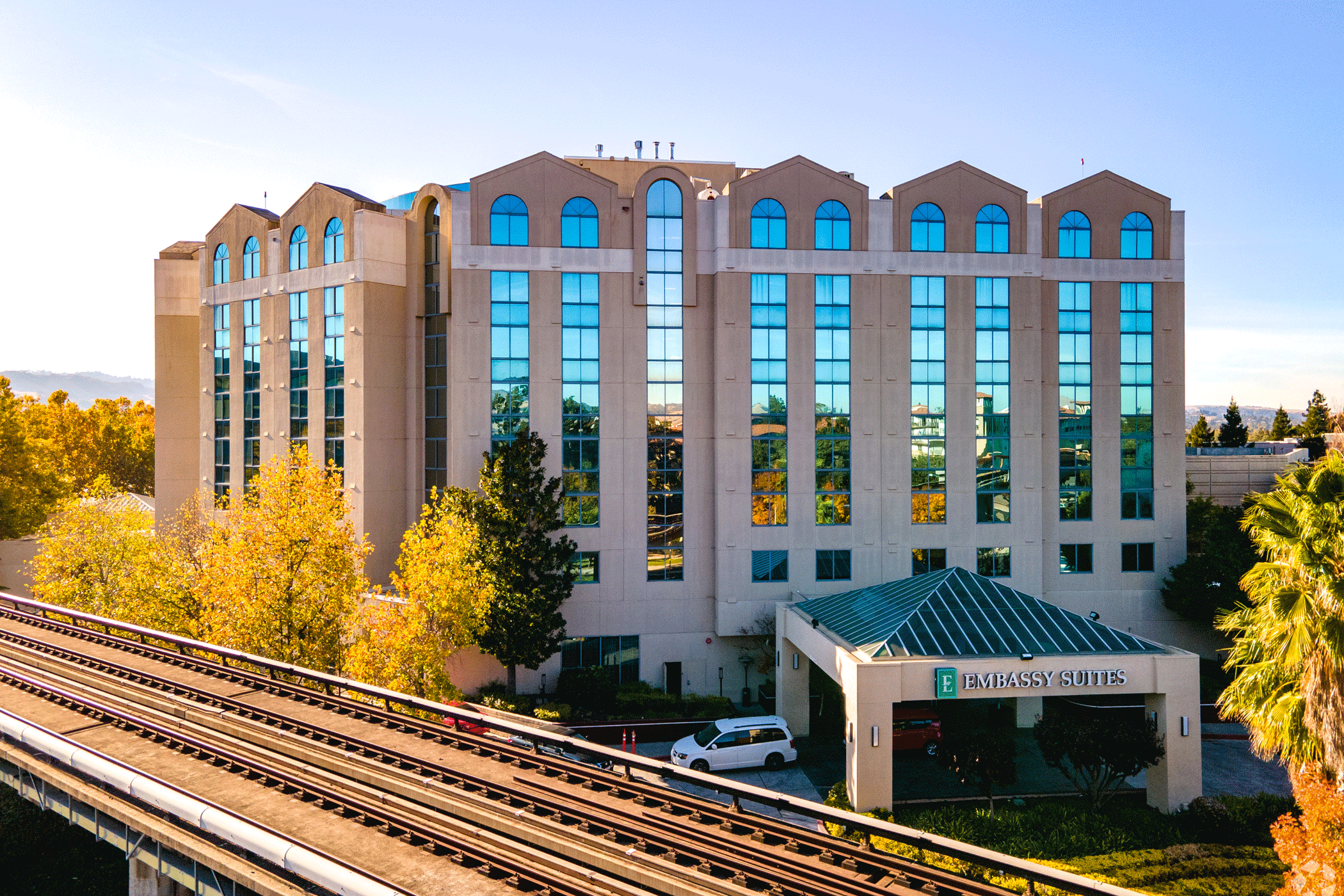 Ashford Hospitality REIT stopped servicing loans on five hotels, including the Embassy Suites by Hilton Walnut Creek in Walnut Creek, California. (CoStar)