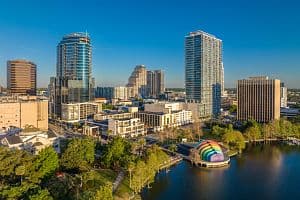 Aerial view of the Orlando, Florida, skyline over Lake Eola. (Jay Welker/CoStar)