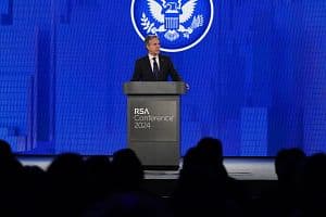 U.S. Secretary of State Antony Blinken delivers the keynote address during the RSA Conference in San Francisco, California, on May 6. San Francisco hotels performed well during the week of May 5-11 due to the influx of demand for the event. (Photo by Loren Elliott / AFP via Getty Images)