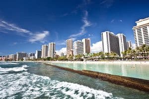 Beach goers on Waikiki Beach in Honolulu, Oahu, Hawaii. (Getty Images)