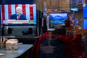 Traders work on the floor of the New York Stock Exchange (NYSE) moments after the Closing Bell and the start of President Donald Trump's news conference on tariffs on April 02, 2025 in New York City. In the 4pm announcement, Trump unveiled new tariffs on foreign countries. (Getty Images)