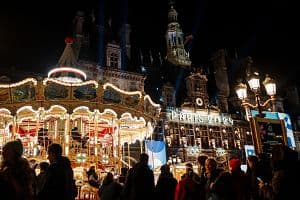 A light display on the facade of Paris City Hall touts the city's host status for the 2024 Olympic Games, which will be held from July 26 to Aug. 11. (Getty Images)