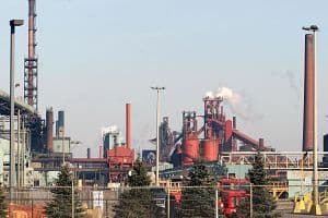 Partial view of the Dofasco Steel steel mill in Hamilton, Ontario (JORGE UZON/AFP via Getty Images)