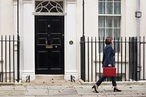 Rachel Reeves outside 11 Downing Street. (Hollie Adams/Bloomberg via Getty Images)