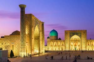 A rekindled interest in Silk Road destinations promises to boost such famed destination as Uzbekistan’s Samarkand. The photo shows the city’s Registan Square. (Getty Images)