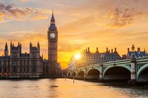Big Ben and Westminster Bridge at sunset, London, UK (Getty Images/iStockphoto)