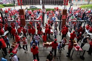 St. Louis and Minneapolis were two standout hotel markets in terms of performance during the last full week of March. Fans wait in line before an Opening Day game between the Minnesota Twins and the St. Louis Cardinals at Busch Stadium on March 27 in St Louis, Missouri. (Photo by Joe Puetz/Getty Images)