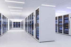 Data centre with rows of fully operational server racks. (Getty Images)