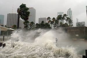 U.S. hotels are preparing for hurricane season by training employees and practicing protocols. Waves crash along Miami during Hurricane Irma in late 2017. (Getty Images)