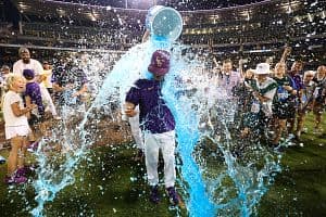 Last season, the LSU Tigers defeated the Florida Gators in the College World Series in Omaha, Nebraska. LSU head coach Jay Johnson celebrates after his team wins the Division I Men's Baseball Championship held at Charles Schwab Field on June 26, 2023. (Getty Images)