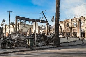 Commercial buildings in the Pacific Palisades neighborhood in Los Angeles were destroyed by the Palisades Fire. (Kalina Mondzholovska/CoStar)
