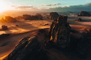 NEOM is one giga-project that could see construction deferral as cost inflation and government re-evaluation take root. In the photo is the Hisma Desert in the 10,200-square-mile NEOM region. (Getty Images)