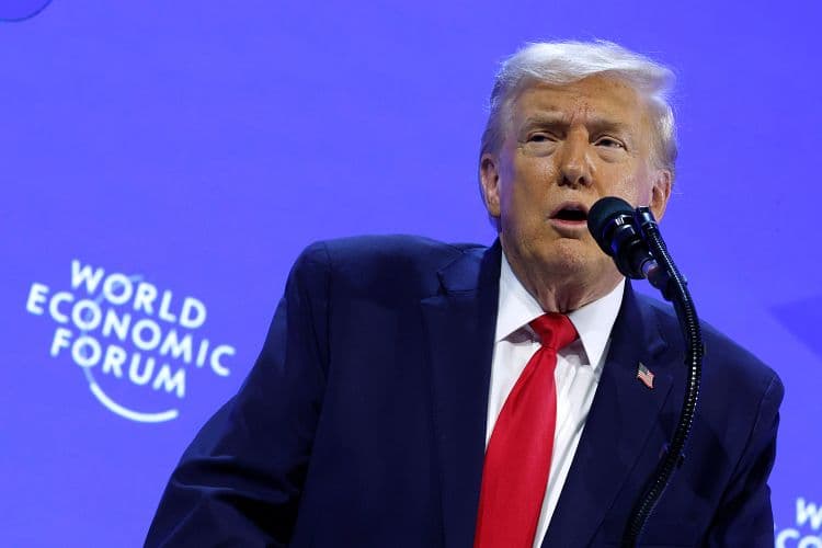 President Donald Trump speaks about his plan to curb institutional homebuying during remarks at the World Economic Forum in Davos, Switzerland. (Chip Somodevilla/Getty Images) 