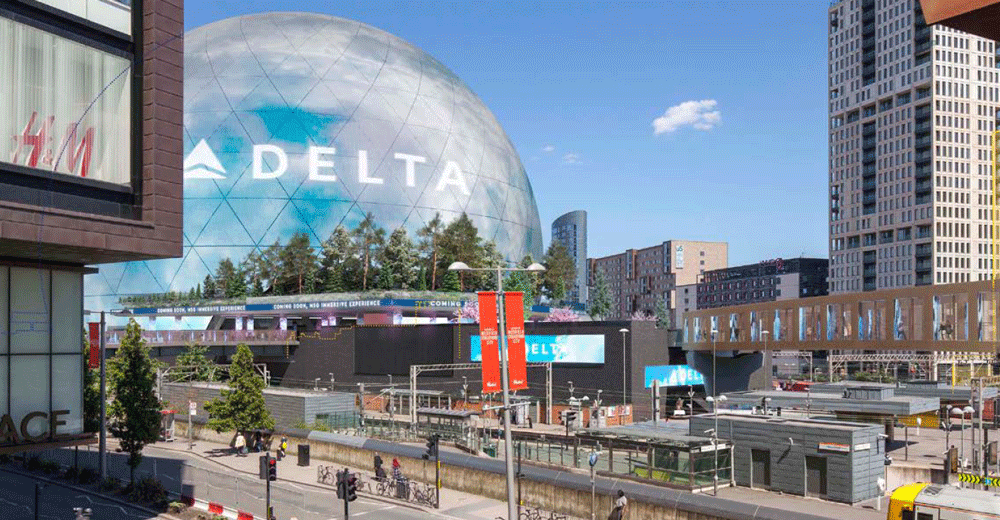 Early plans for MSG's Sphere development next to Stratford Station in East London. (Populous)